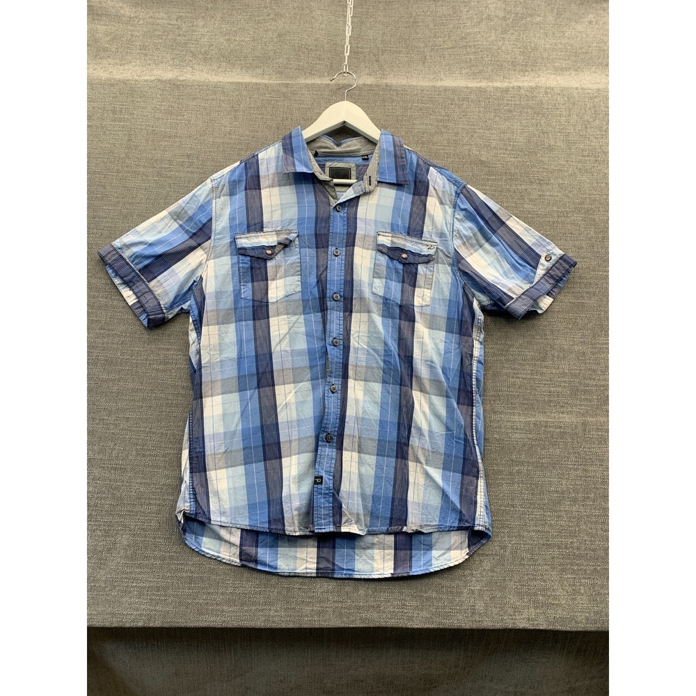 7 Diamond Shirt Mens 2XL Multicolor Plaid Cotton Round Hem Casual Wear Button Up